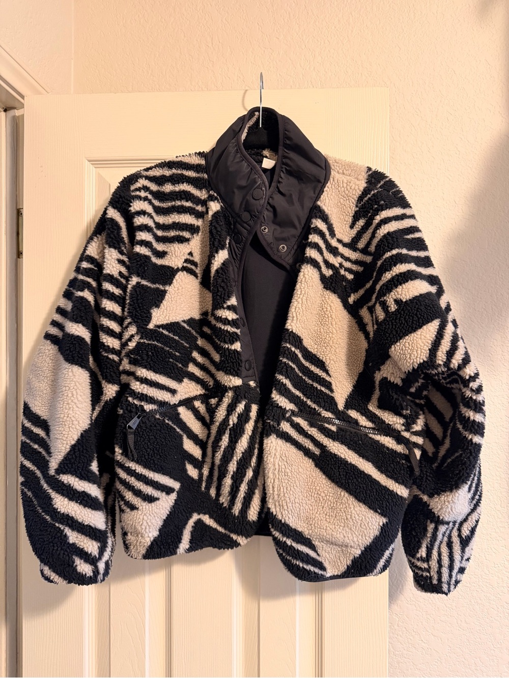 FP Movement Free People Hit The Slopes Fleece Jacket Black White Print